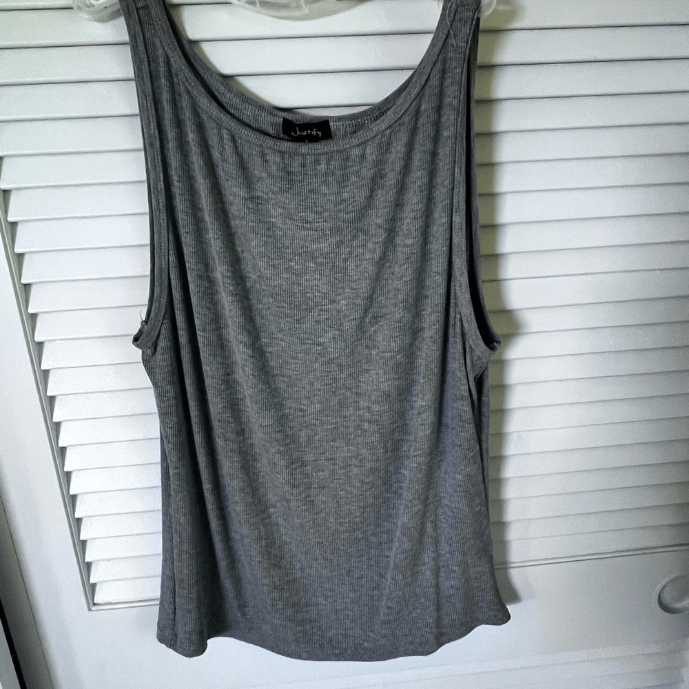 Justify Ribbed Crewneck Top - Heather Gray - Picture 2 of 4